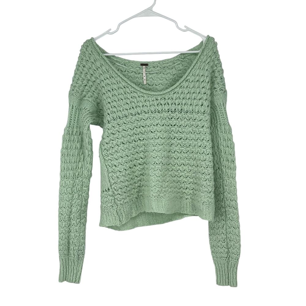 Free People Pastel Green Crashing Waves Pullover Sweater Size Small Boho